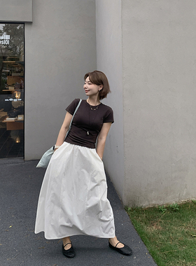 333sss 有质感的小白裙～白色夏季棉布裙半身裙a字伞裙松紧腰裙子
