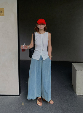 333sss凉快的牛仔裤～痞气夏日宽松松紧阔腿裤九分裤女薄款