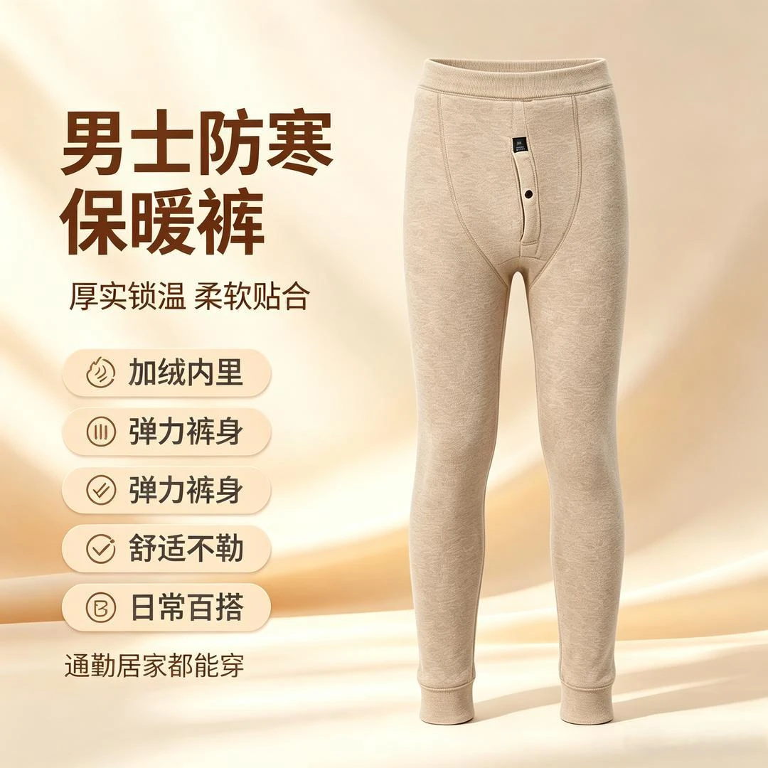 高级御寒男士保暖裤升级护膝贴片高腰修身亲肤秋冬内穿保暖休闲裤