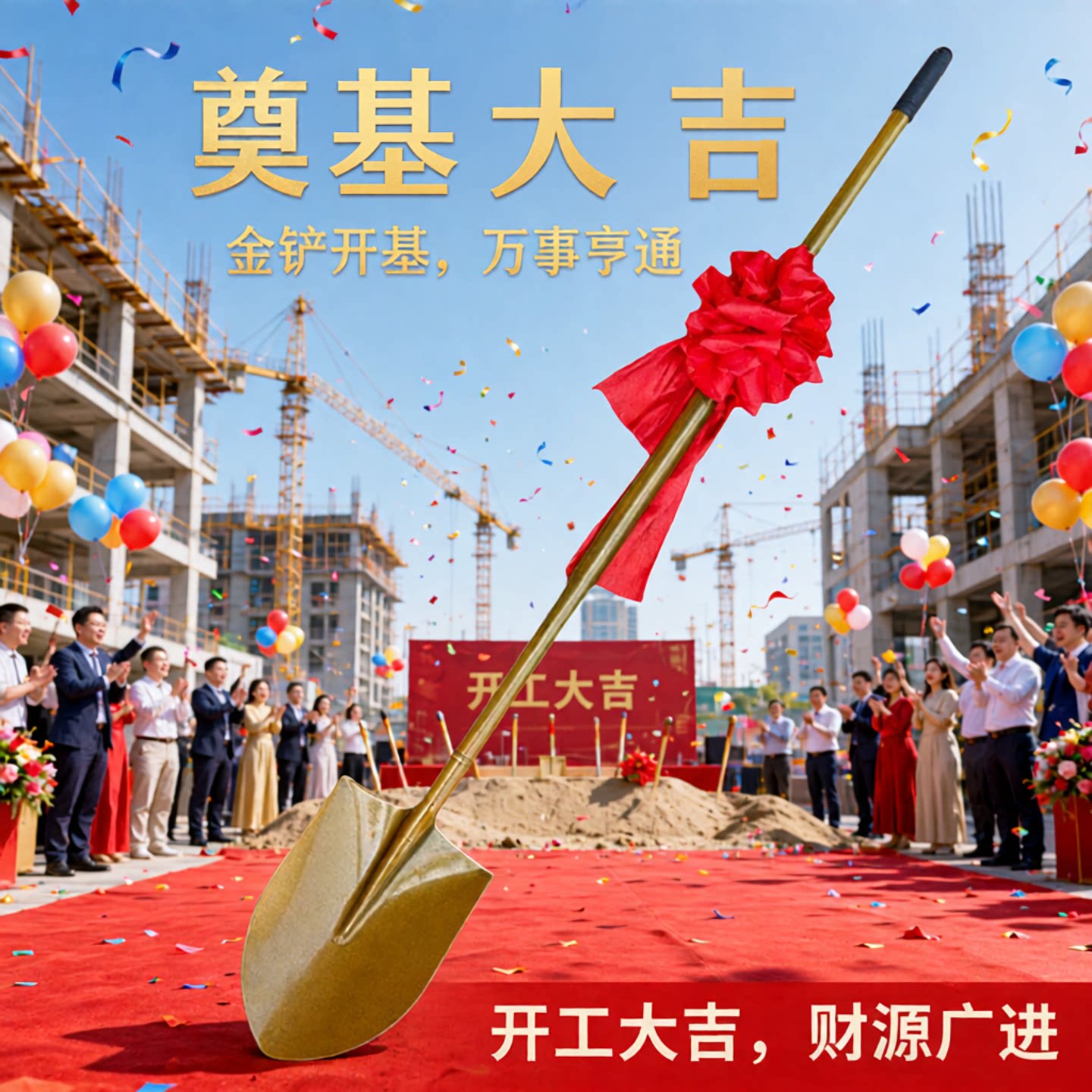 奠基铲金铲子金色全钢铁锹工具动土庆典专用封顶开工大吉仪式花球