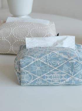 ins重工玫瑰绣花纸巾盒法式棉麻布艺刺绣纸巾套纸巾袋抽取式卫生