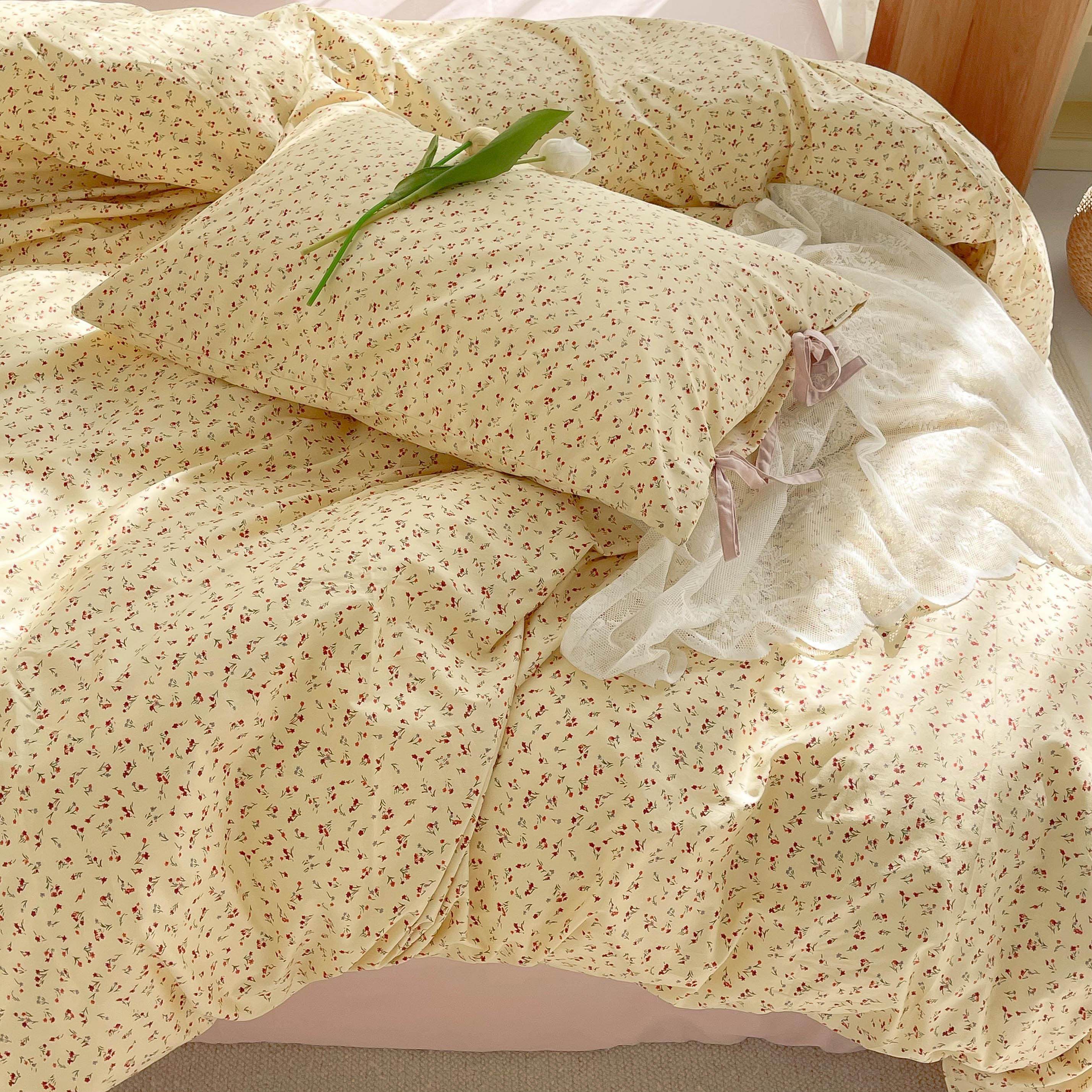 细节也收藏 秋日氛围小碎花全棉三四件套单双人床单被罩ins少女风