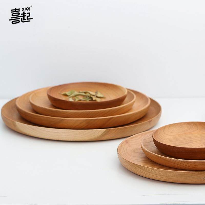 喜起樱桃木实木托 托盘果盘 创意水果盘圆形木盘子 木质干 干果盘