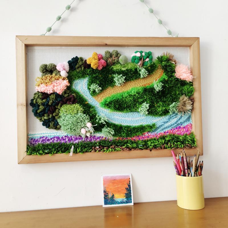 戳戳绣diy手工草坪装饰画 画羊毛毡毛线 线画 画刺绣初学戳戳秀挂