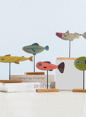 北欧风地中海木鱼摆件 纯手工彩色鱼形桌面装饰