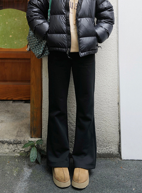 INNQ【lu系穿搭】假胯拜拜～不贴腿的黑色松紧腰冬季加绒微喇卫裤