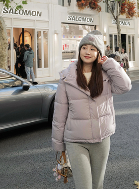 INNQ【甜妹星黛露】经典lu系四格三防面料紫色连帽冬季短款羽绒服