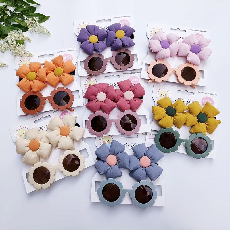 儿童发夹眼镜套装欧美风女童发饰发卡太阳花墨镜可爱防紫外线2件