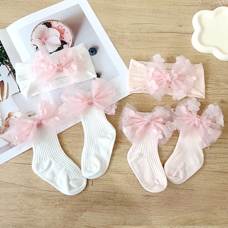 婴儿宽发带女宝宝护囟门可爱超萌发带袜子套装头饰女孩洋气发饰