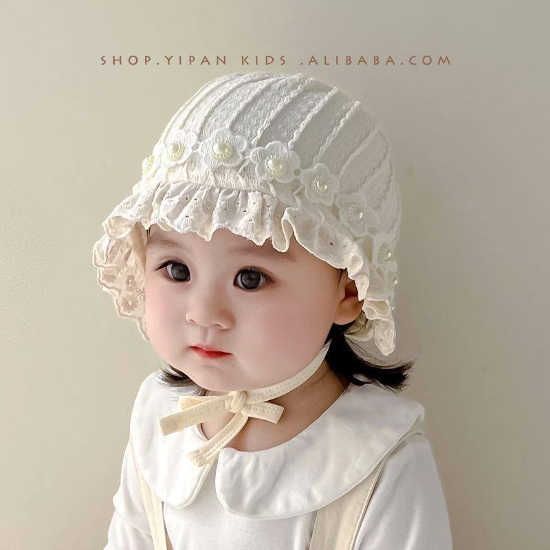 网红 婴儿帽子春秋季珍珠花边可爱护耳帽新生儿女宝宝保暖护耳帽