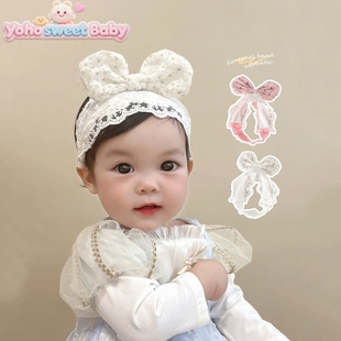 女童宝宝发饰头饰婴儿发带公主可爱大蝴蝶结洋气蕾丝囟门帽发带