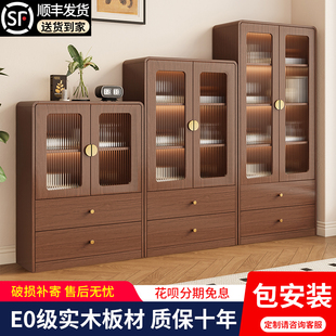 玻璃餐边酒柜书柜置物柜靠墙家用客厅定制电视边柜实木书架储物柜