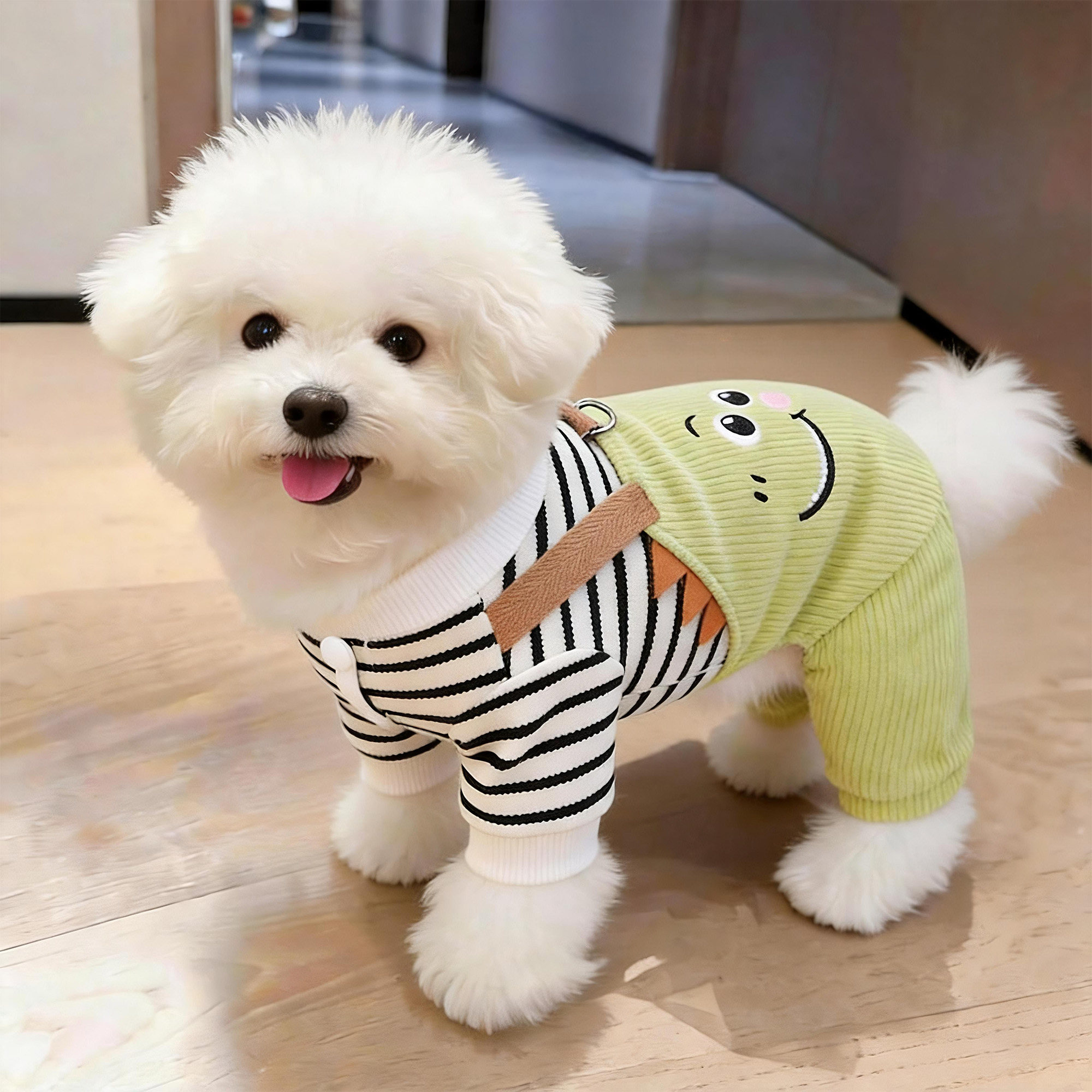 狗狗衣服春秋款卡通恐龙四脚衣泰迪比熊中小型犬宠物可牵引背带裤
