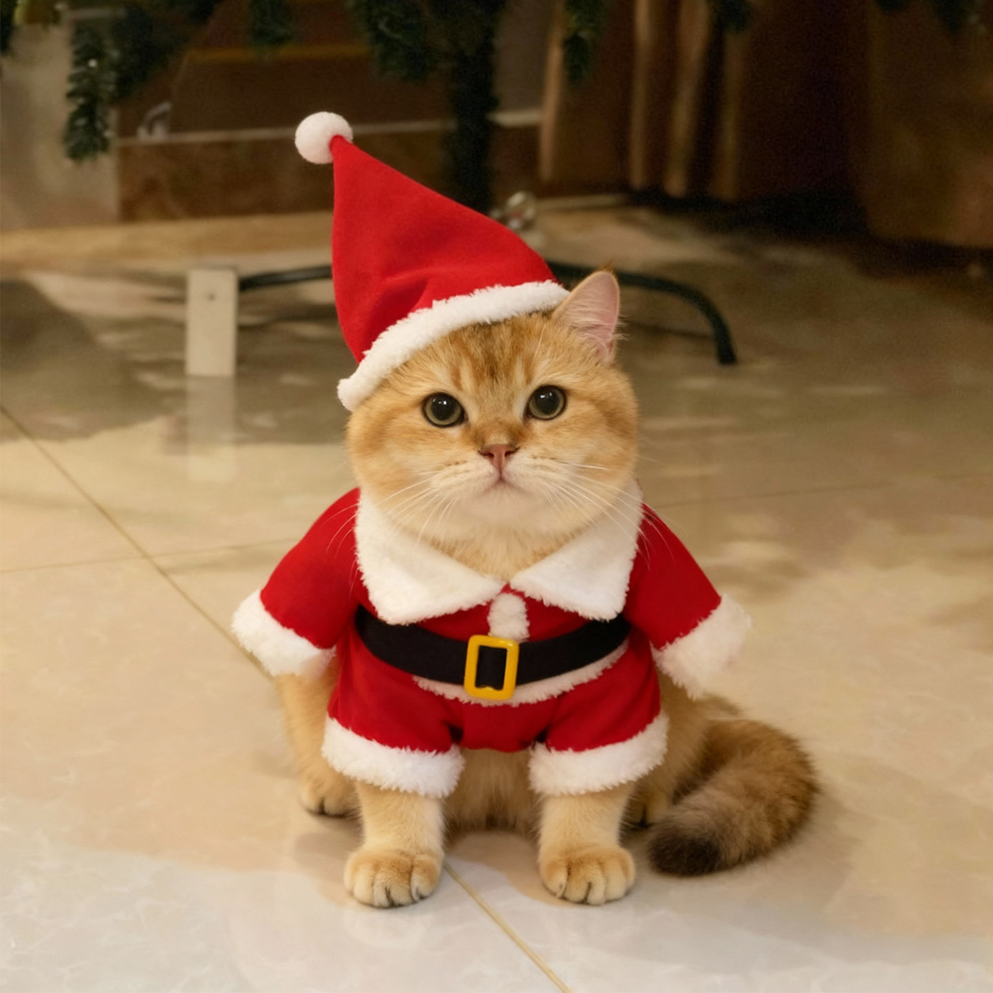 猫咪衣服圣诞老人服装红色毛绒宠物节日礼服金渐层可爱保暖衣服