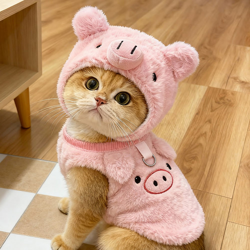 猫咪帽子可爱小猪毛绒帽秋冬款