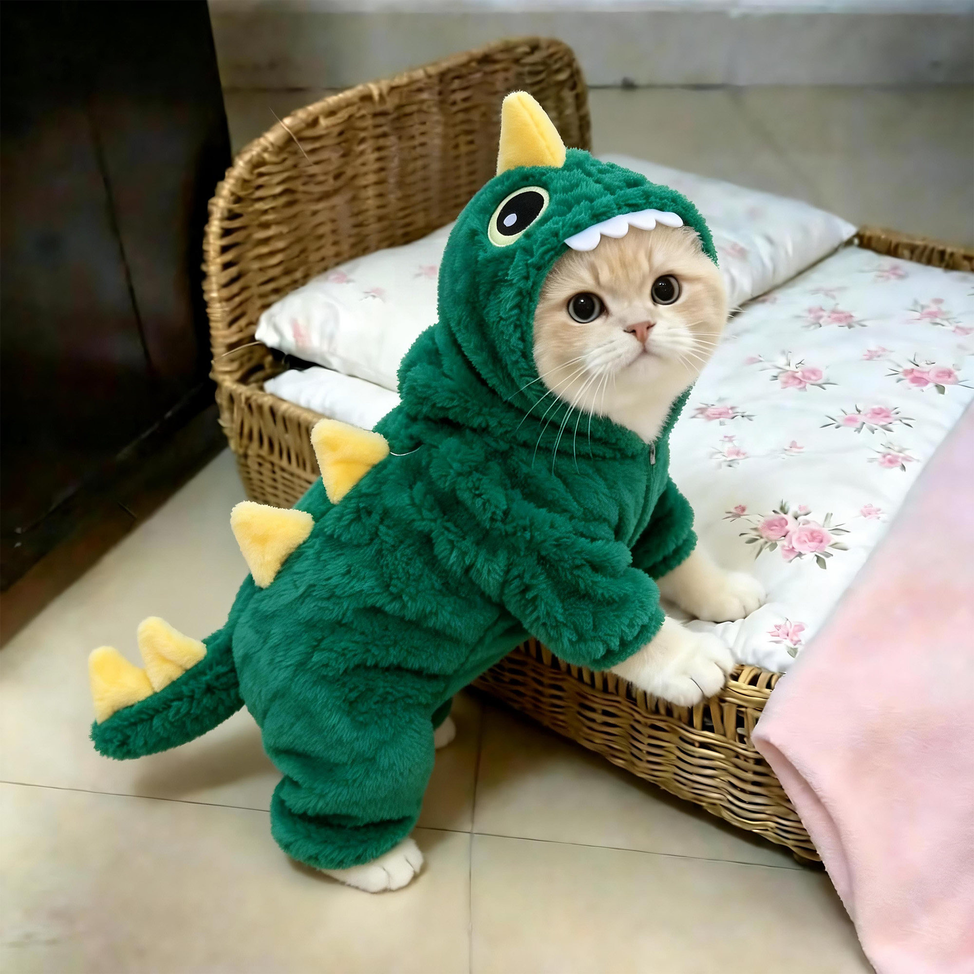 小猫恐龙装秋冬款加厚保暖防寒连帽卫衣布偶金渐层宠物狗狗四脚衣