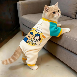 猫咪衣服印花小熊秋冬保暖四脚衣可爱金渐层英短狗狗牵引防掉毛装
