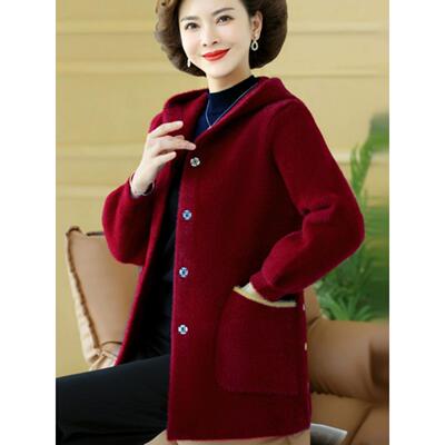 中老年秋冬款水貂绒大衣中长款加肥加大胖妈妈装洋气羊绒衫外套女