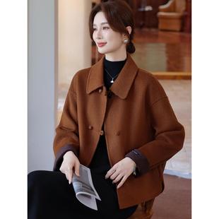 小个子妈妈时尚短款双面呢外套女中老年女洋气毛呢大衣阔太太风衣