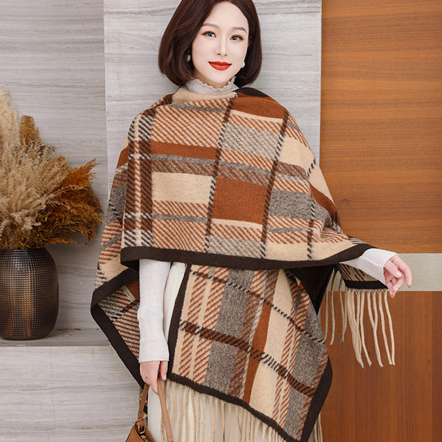 冬季格纹披肩洋气外搭流苏斗篷高级感韩版羊毛百搭保暖围巾披风女,服饰配件/皮带/帽子/围巾,围巾/丝巾/披肩,淘宝优惠券,粉丝福利购,淘宝优惠卷