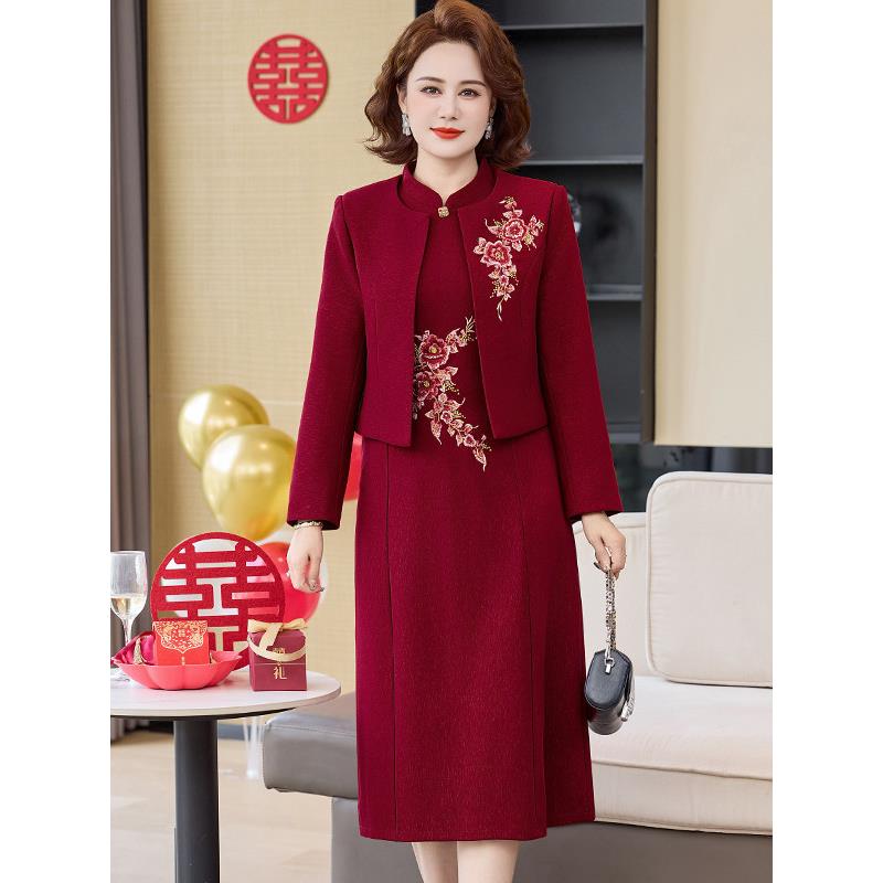 妈妈秋季婚宴装喜婆婆两件套连衣裙2026新款中老年高端裙子礼服女