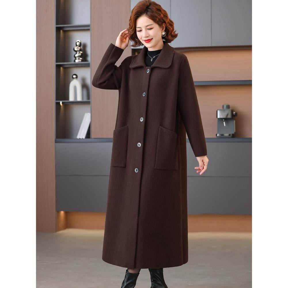 中年妈妈大码双面毛呢外套秋冬加厚风衣长款气质羊绒大衣女,女装/女士精品,毛呢外套,淘宝优惠券,粉丝福利购,淘宝优惠卷