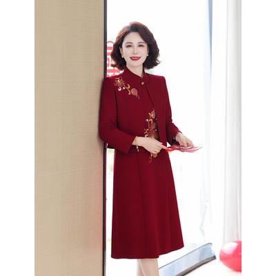 十月结婚妈妈礼服两件套连衣裙小个子高端喜婆婆春秋喜庆婚宴套装