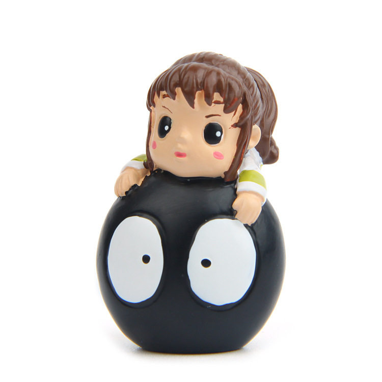 可爱卡通q版抱黑煤球小女孩树脂小摆件动漫手办小清新日系桌面