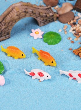 金鱼DIY微景观水族装饰 鱼缸水景 树脂摆件荷叶荷花复古拱桥 竹筏