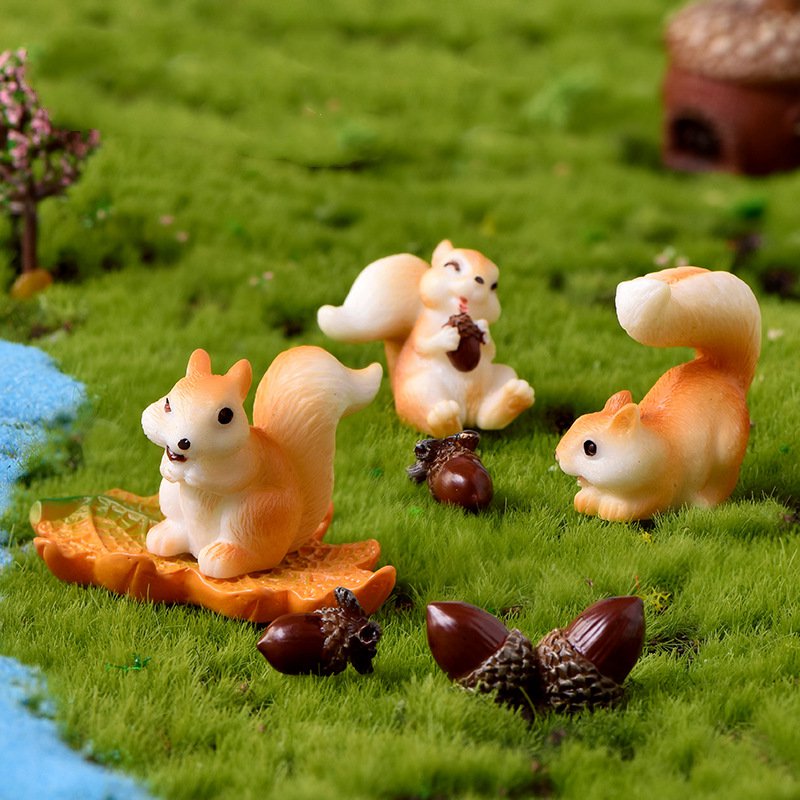 松鼠小摆件坚果仿真松果屋红枫叶