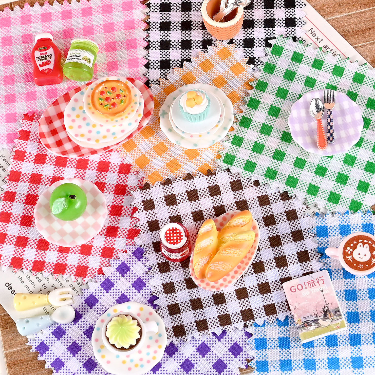 微缩食玩娃娃屋格子布6x6cm背景布野餐餐垫布杯垫场景道具迷你