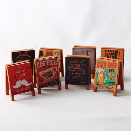 迷你复古招牌模型娃娃屋木制黑板画 圣诞节装饰万圣节日微缩场景 - 封面
