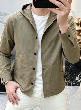 L时尚男士春秋肌理感口袋设计连帽衬衫潮牌户外休闲宽松上衣F02