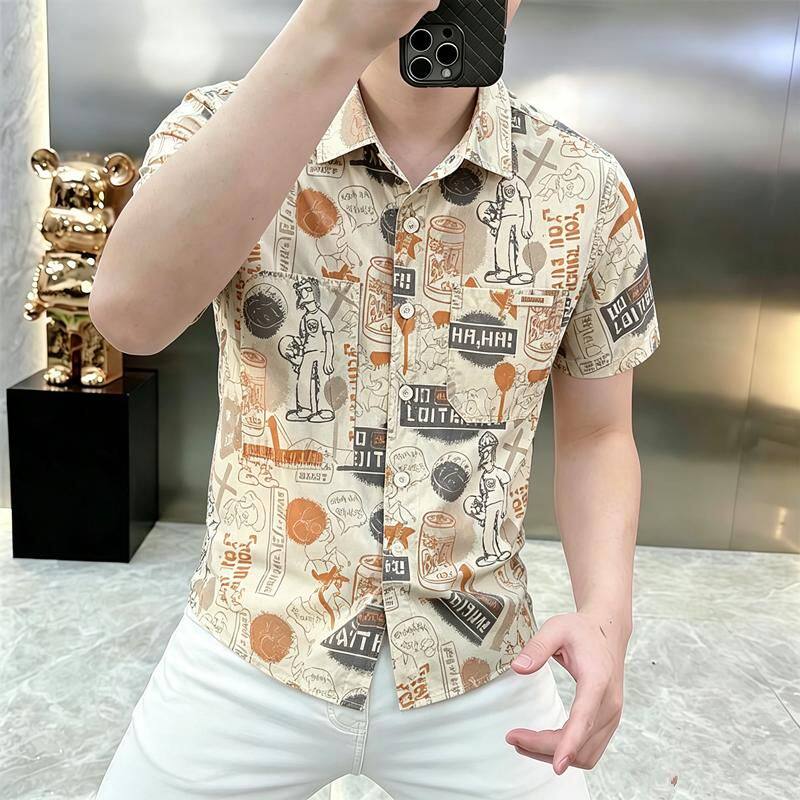 2026新款提花短袖衬衫男夏季凉感衬衣翻领上衣休闲男寸衫潮8773