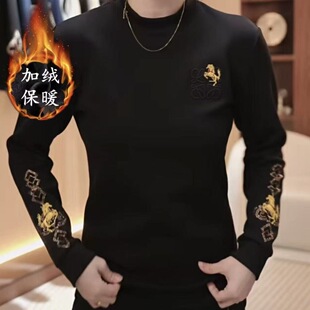 【男装】冬季新品轻奢刺绣战马标潮流时尚圆领加绒卫衣8873