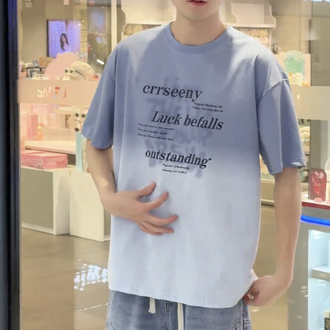 青少年学生夏新款圆领港风印花夏季宽松百搭时尚短袖T恤上衣男