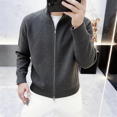 高档立领针织开衫春季新款男士潮流韩系风毛衣外套百搭男装1110