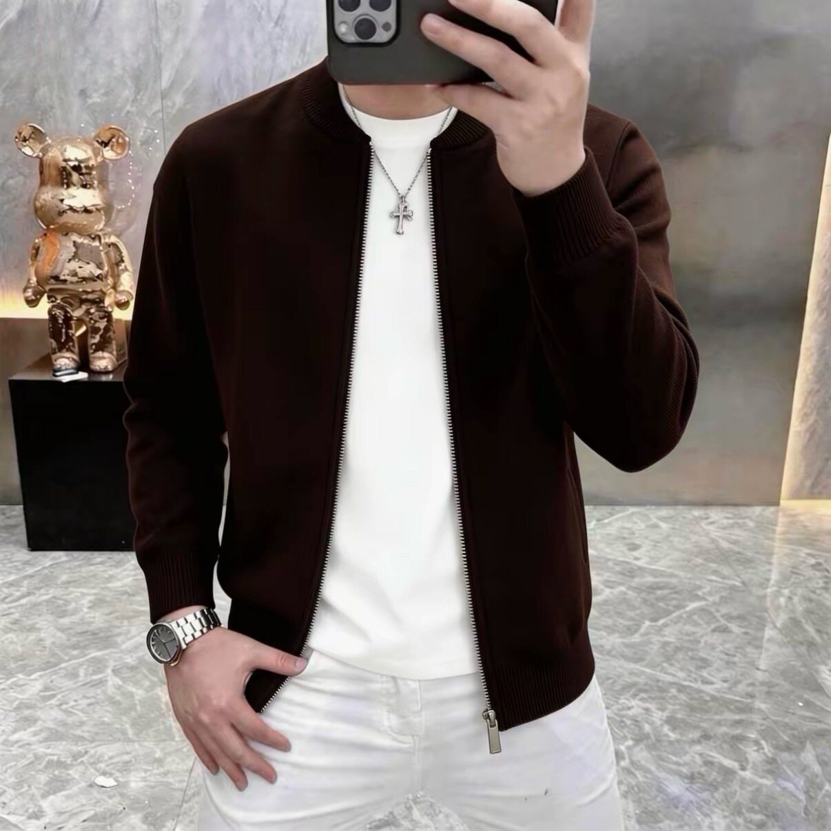【轻奢简约】男士春秋圆领针织开衫外套时尚百搭毛衣品质男装9696