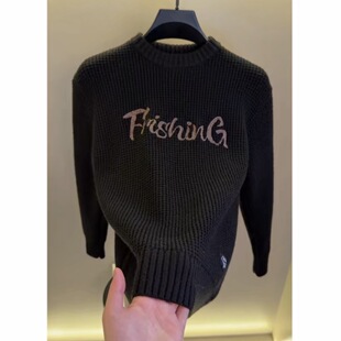 高档冬季新款圆领美式毛衣男士时尚潮流针织衫打底衫轻奢男装8902