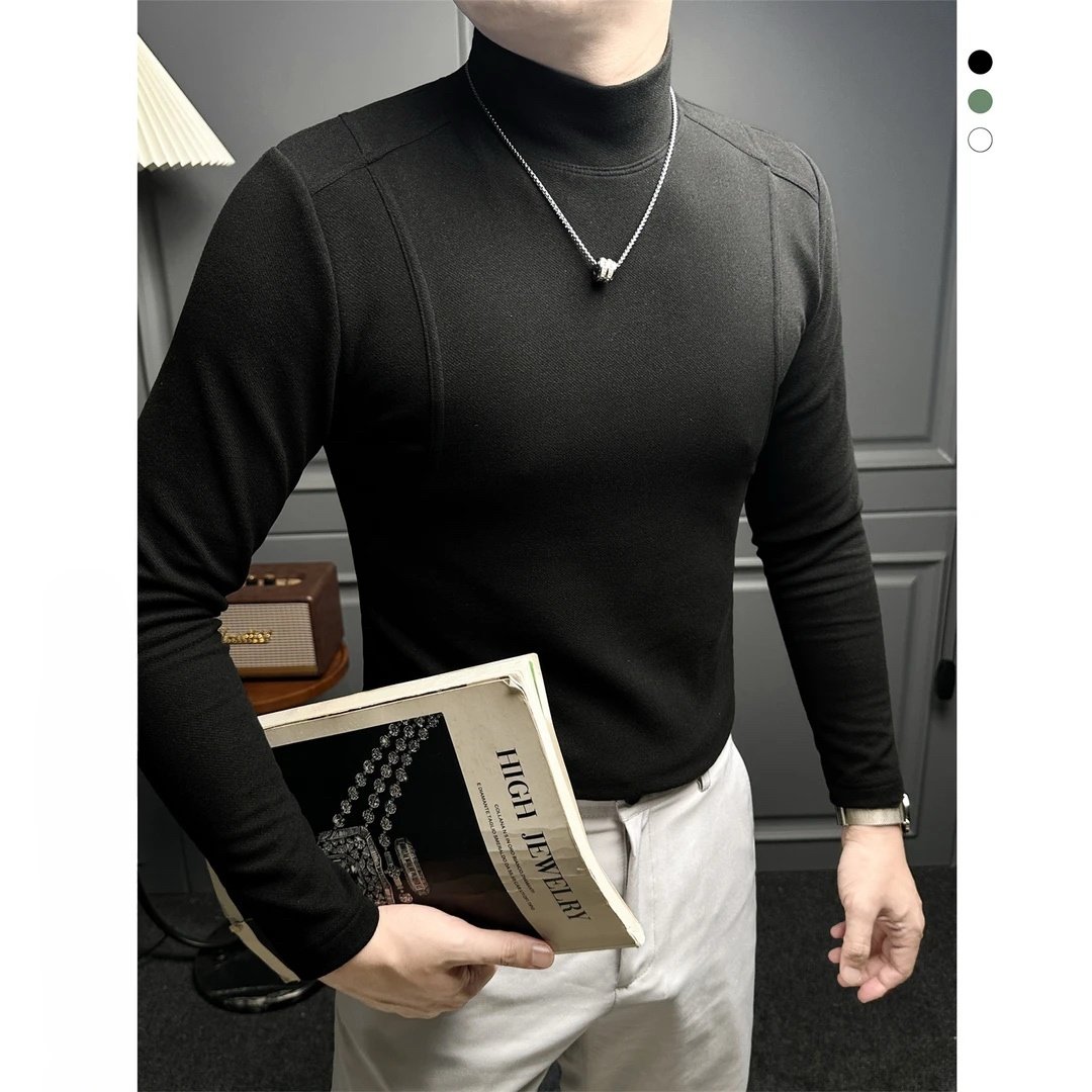 潮流纯色半高领打底衫男长袖男款秋季新款T恤商务休闲高级感男装