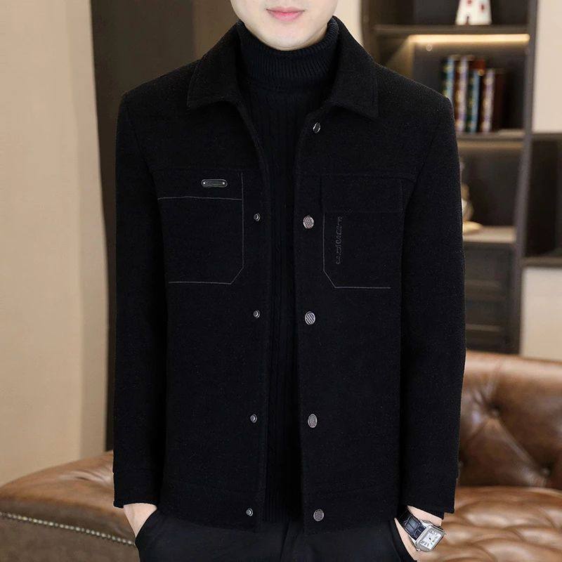 冬季男士毛呢外套短款加厚商务休闲呢子大衣百搭中年男士翻领夹克