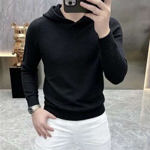 高档轻奢秋季新款男士潮流帅气商务休闲时尚百搭连帽针织衫9215