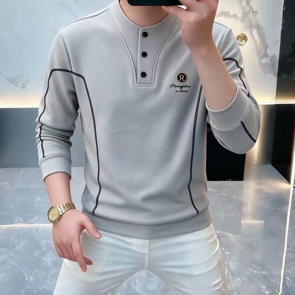 秋季新款男士时尚休闲潮流修身圆领轻奢秋冬半卫衣长袖打底衫帅气
