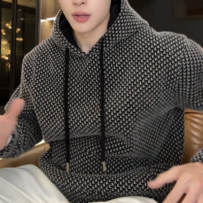 男士秋冬新款痞帅男装潮流情侣宽松连帽卫衣撞色绒毛设计百搭