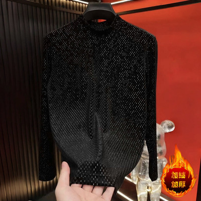 2025秋冬新款金丝绒长袖打底半高领T恤