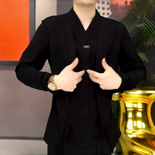 《黑域霸主》秋季新款假两件卫衣时尚男士商务套头长袖帅气休闲