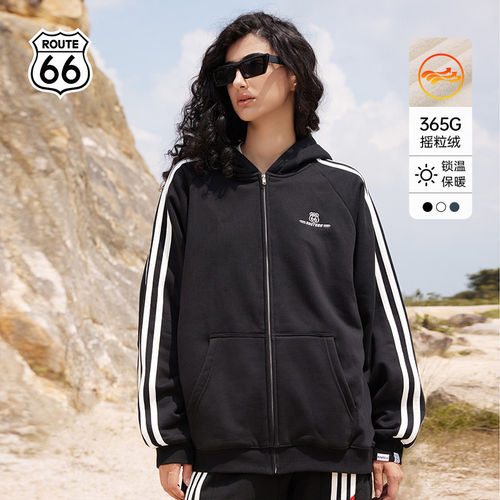 ROUTE66冬季连帽开衫卫衣2026新款美式休闲情侣加绒外套男女同款