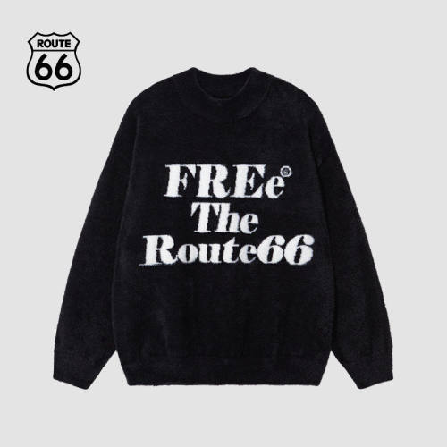 ROUTE66圆领宽松毛衣男女美式字母慵懒风2026秋冬情侣针织衫