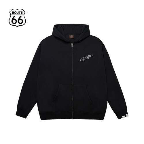 ROUTE66秋季新款宽松连帽开衫卫衣情侣装美式潮牌秋冬加绒外套男