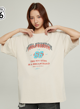 66号公路/ROUTE66情侣装短袖夏季重磅310g潮牌美式复古潮流t恤